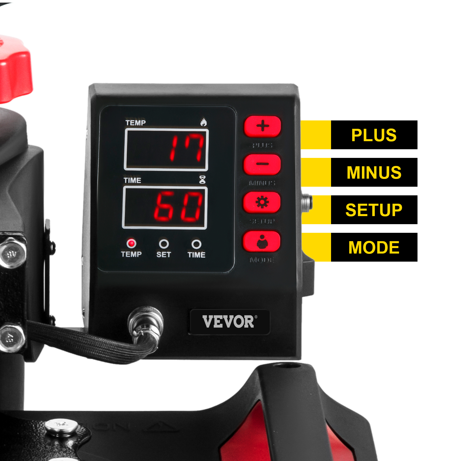 VEVOR 5 в 1 трансферний прес 29x38см машина для друку на футболках 1000 Вт термопрес текстильний прес червоний термопрес 360 градусів поворотний з цифровим світлодіодним контролером температури і часу