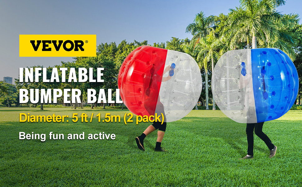 VEVOR 1,5-метровий надувний м'яч для бампера, надувний м'яч для бампера прозорий 22 кг, бульбашковий футбол синій червоний ПВХ, бульбашковий футбол літня іграшка на відкритому повітрі для дітей дорослий без насоса