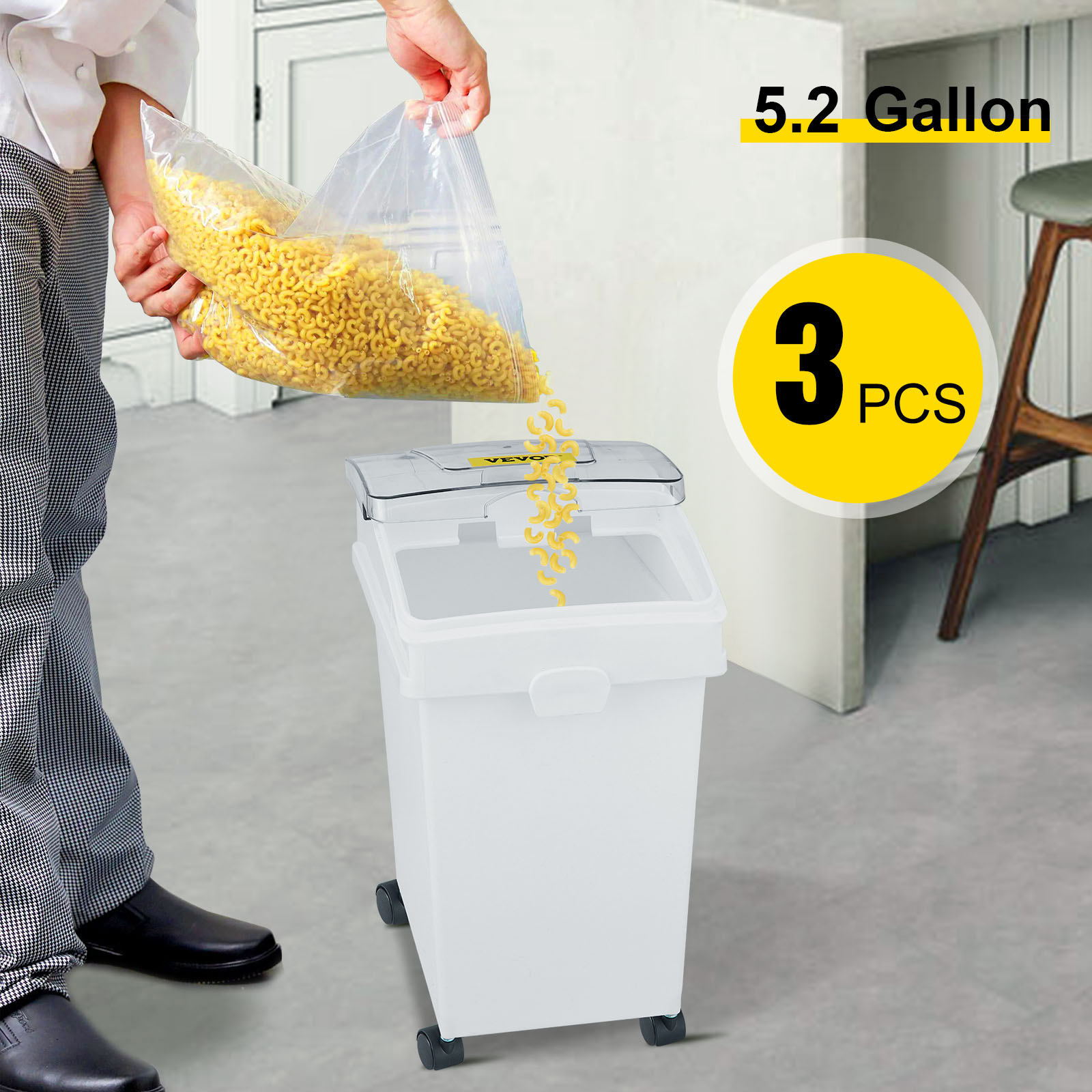 VEVOR Контейнер для борошна та рису місткістю 15 кг, 3 шт, кухонний ящик для зберігання 25 х 35,5 х 43 см, потрійні банки для зберігання білого кольору для зберігання круп та інших сухих продуктів