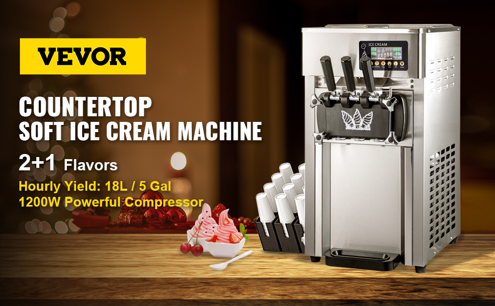VEVOR Машина для виготовлення морозива Настільна комерційна машина для м'якого морозива Gastro 16-18 л/год 50 Гц Машина для виготовлення морозива Машина для виготовлення морозива 220В Машина з нержавіючої сталі