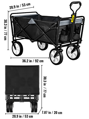 Садовий візок VEVOR складаний з дахом Ручний візок Транспортний візок Візок для інструментів З гальмом на передньому колесі вантажопідйомність до 80 кг Транспортний візок 83x44x25 см
