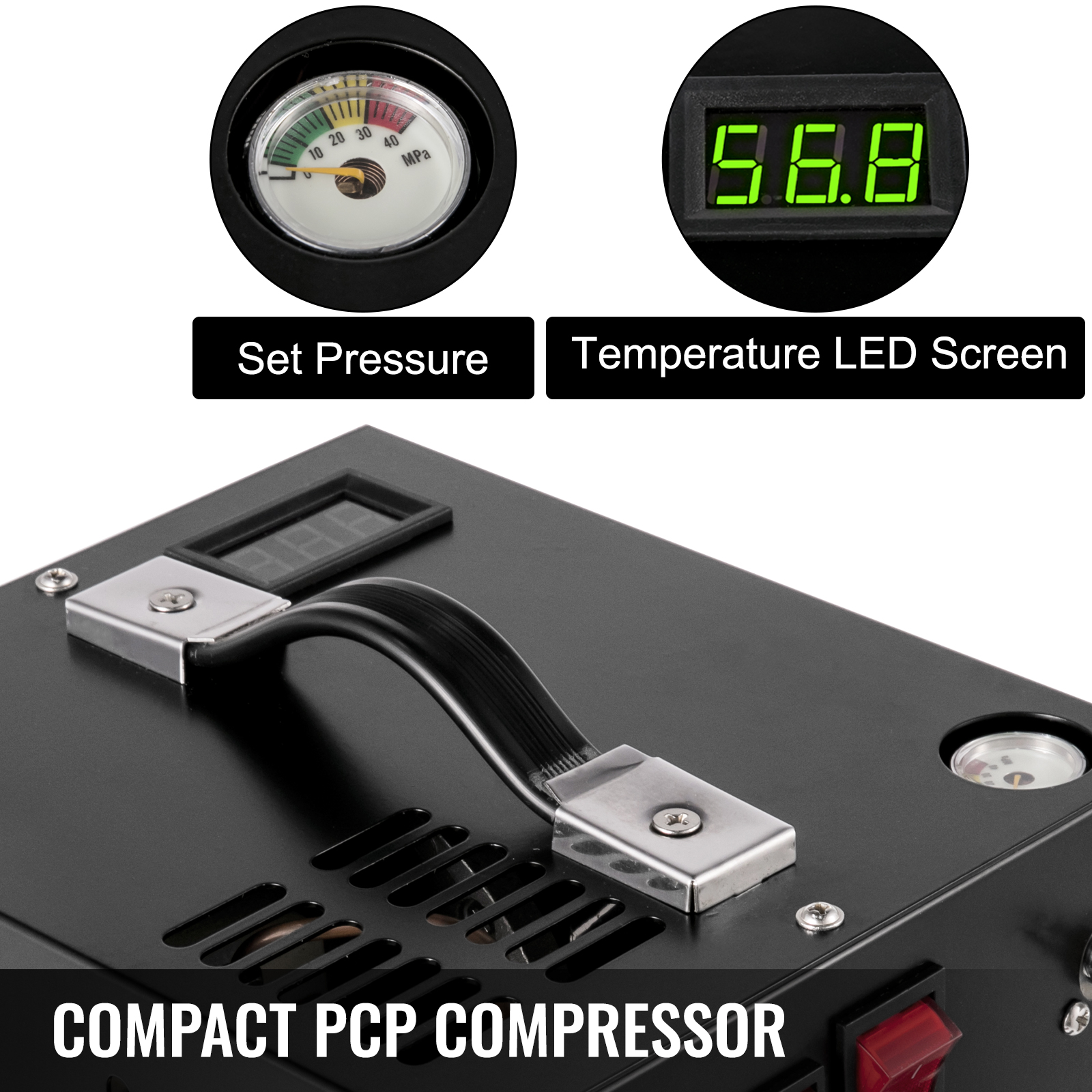 Електричний компресор PCP VEVOR потужністю 300 Вт, компресор високого тиску 220 В, компресор для занурення пляшки з ручним вимиканням, повітряний насос PCP з швидкороз'ємним з'єднанням, трансформатор, ремонтний комплект і вентилятор