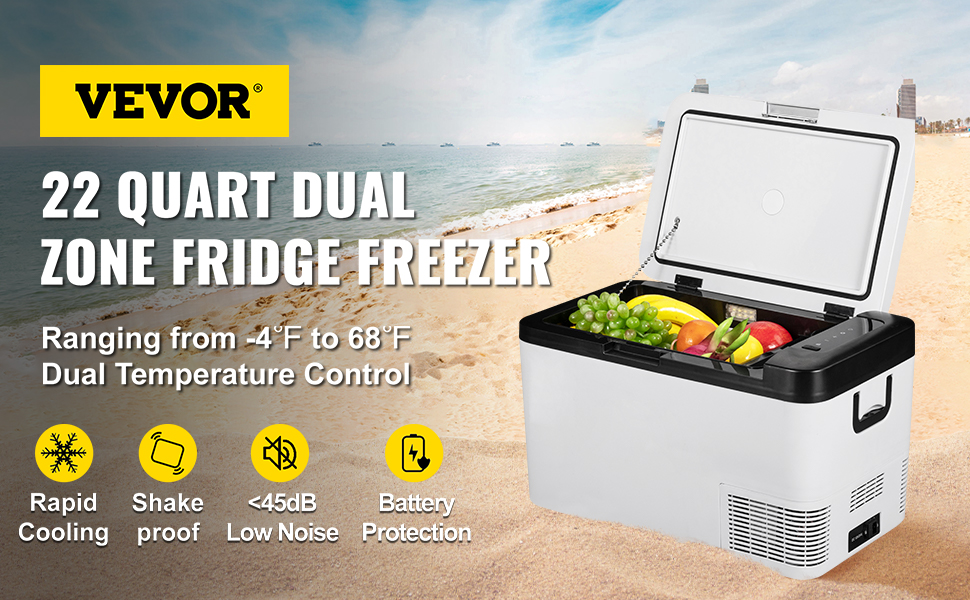 VEVOR Холодильна камера електрична 25 л Автомобільна холодильна камера 60 Вт Холодильна камера з електричним компресором 12/24 В 100-240 В Переносна морозильна камера Кемпінгові холодильні камери