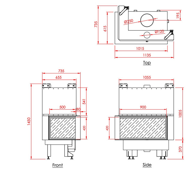 креслення Regal Fire Corner Architectural 90x42