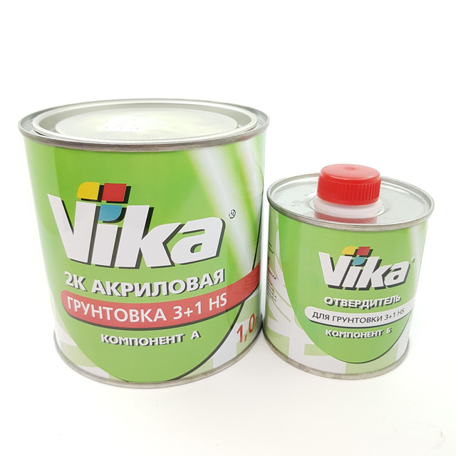 Грунт акриловый Vika (Вика) HS 3+1 комплект с отвердителем 1 л (1,4 кг) Серый