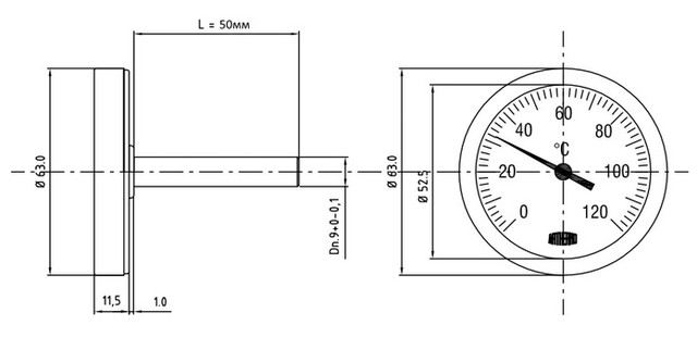 Термометр биметаллический для котла ARTHERMO
