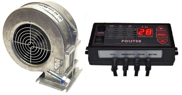 Автоматика Polster и вентилятор WPA-120 ZW для твердотопливных котлов