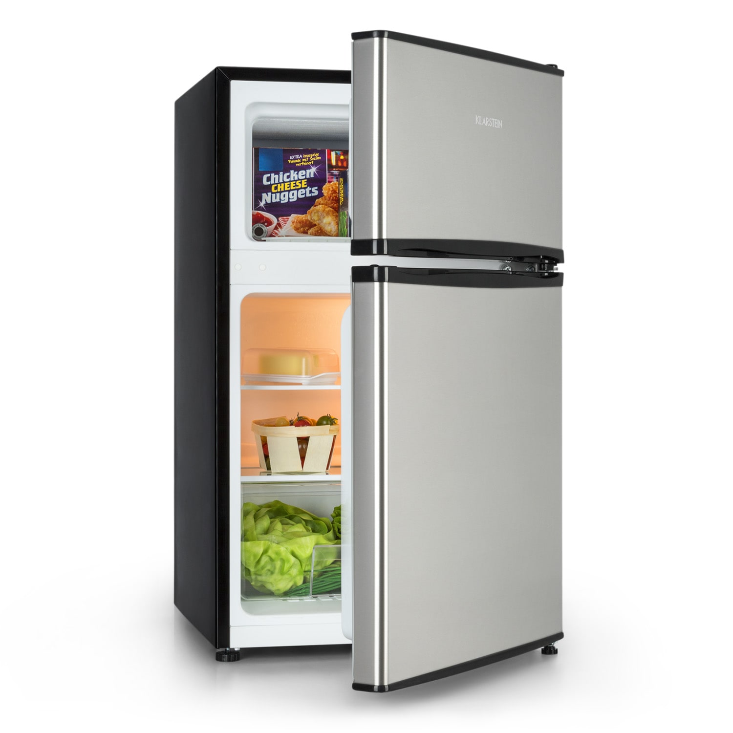 Big Daddy Cool комбінований холодильник з морозильною камерою 61/25 л, 2 рівні, нержавіюча сталь