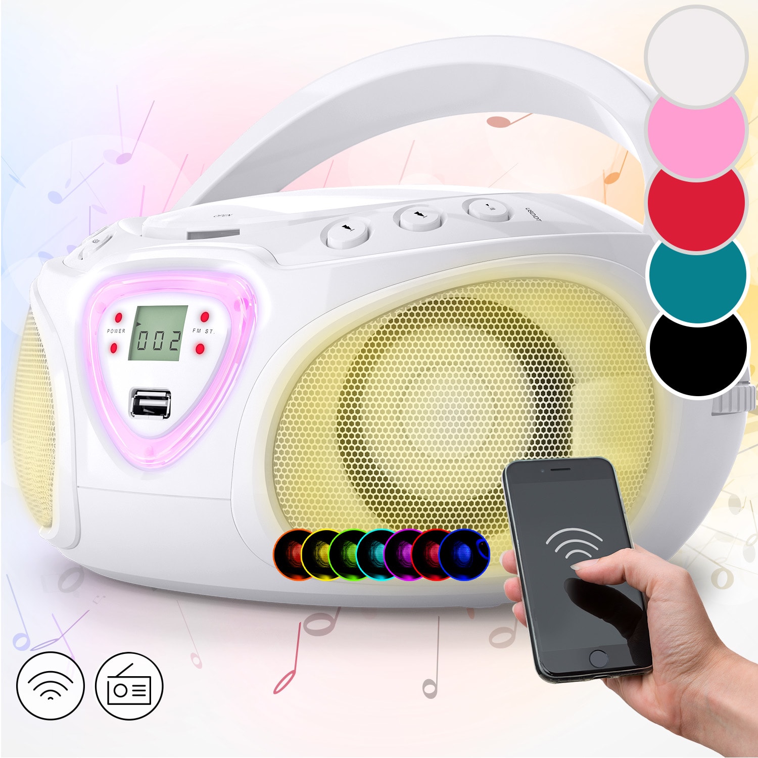 Roadie CD Boombox FM Radio Light Show CD Player Bluetooth 5.0