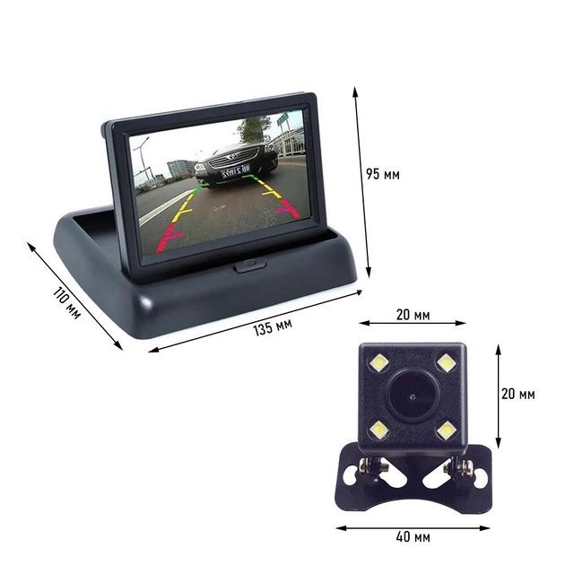 Автомобільний монітор складаний 4.3 дюйма TFT LED 4085-1 з камерою заднього виду - зображення 3