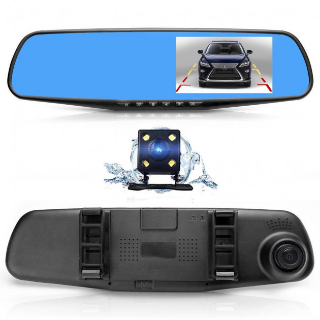 Відеореєстратор дзеркало з камерою заднього виду 2 камери Vehicle Blackbox DVR Plus Full HD (D-2019090513) - зображення 2