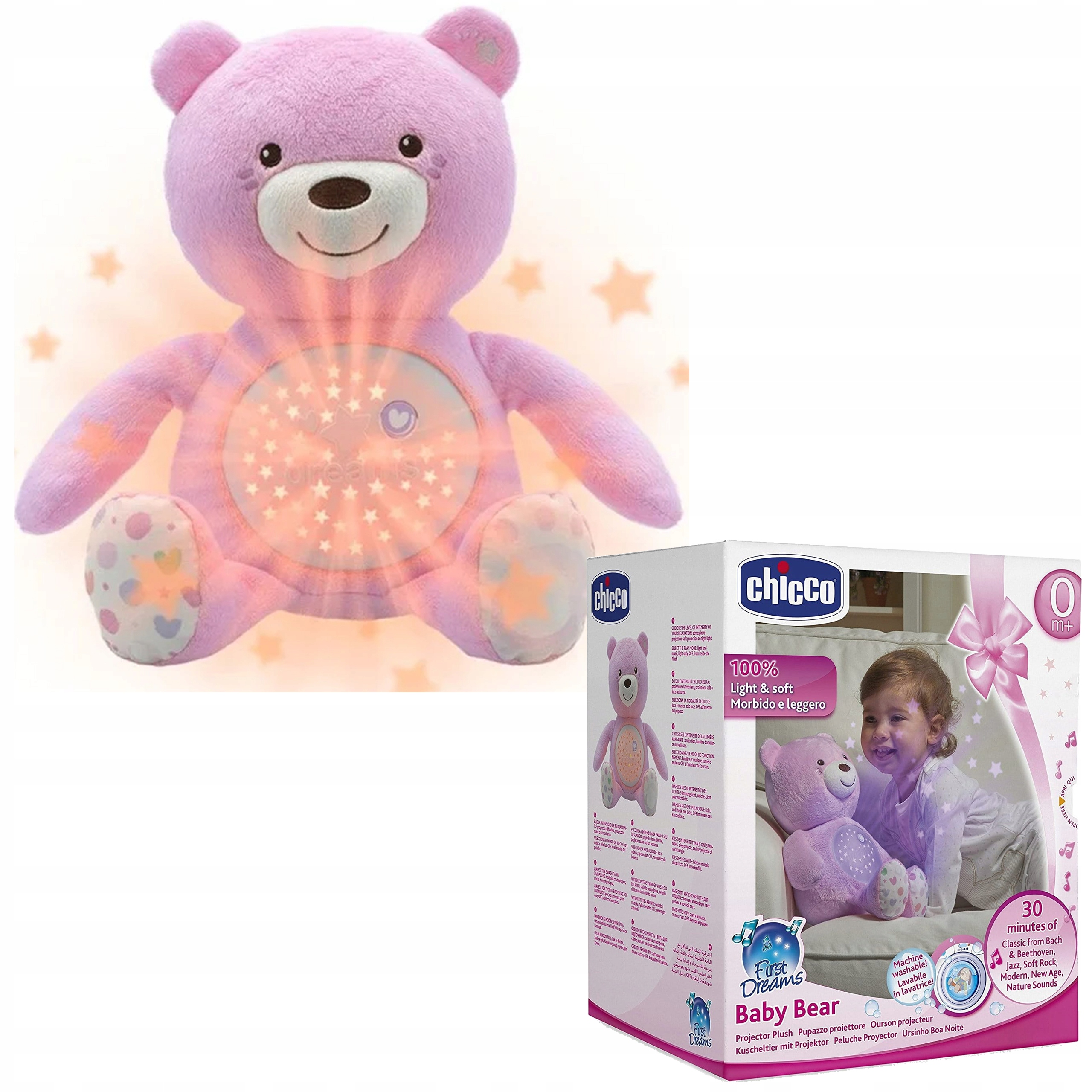 Плюшевий ведмедик Chicco з проектором 0m+ нічник рожевий