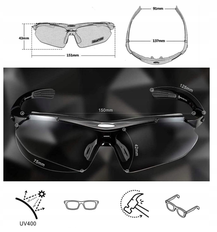 СПОРТИВНІ окуляри для велолінз з POLARAYZATION для бігу та риболовлі ROCKBROS Колір лінз: сіро-чорний