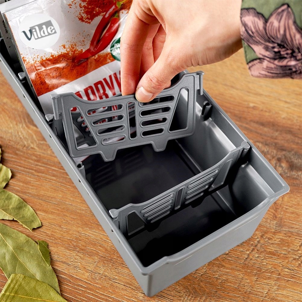 Кухонний ОРГАНІЗАТОР контейнер для пакетиків для спецій для ящиків шафи Кольорові відтінки сірого та сріблястого