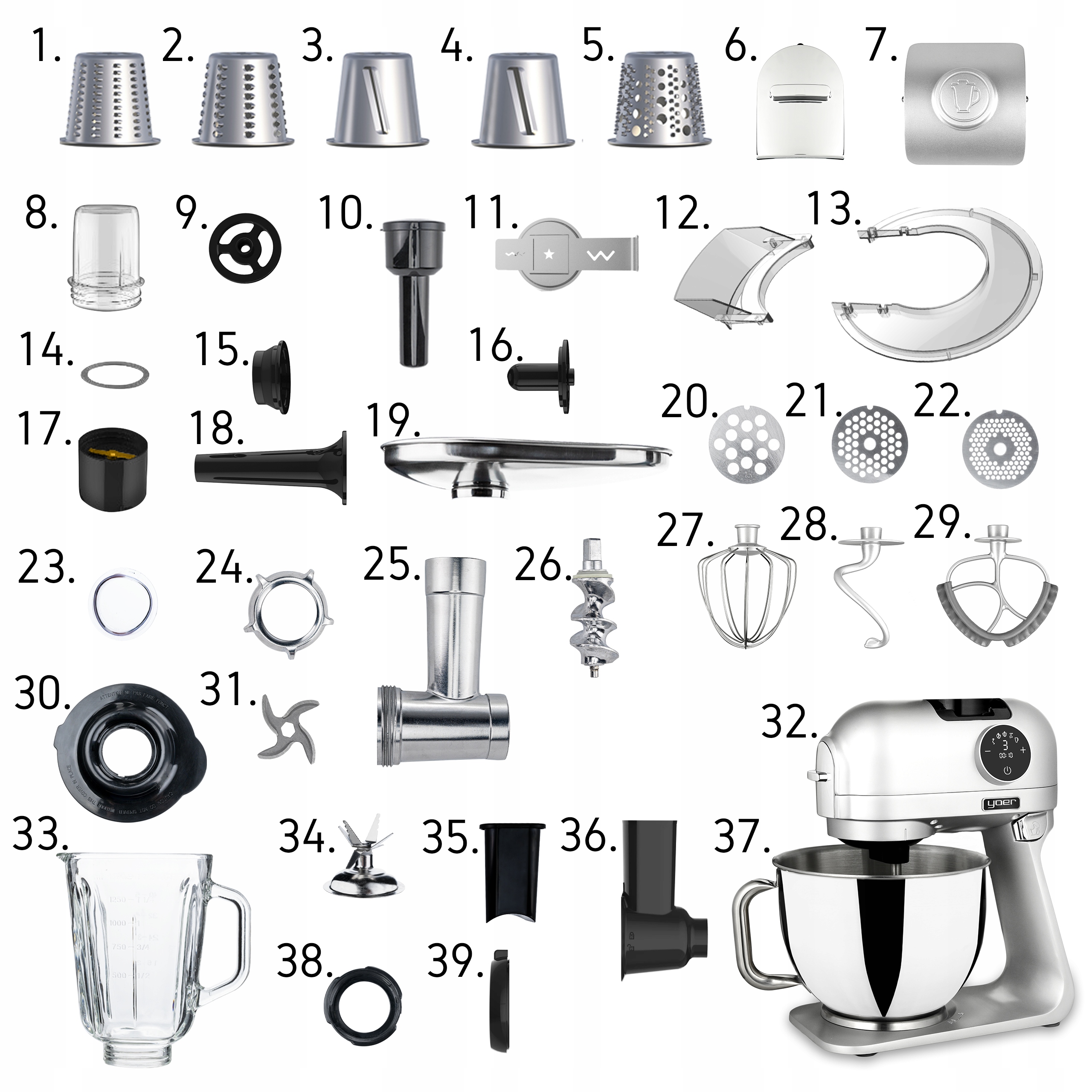 Багатофункціональний планетарний кухонний комбайн Yoer 2200W 5.5L чаша +39 ЕЛЕМЕНТІВ Бренд Yoer